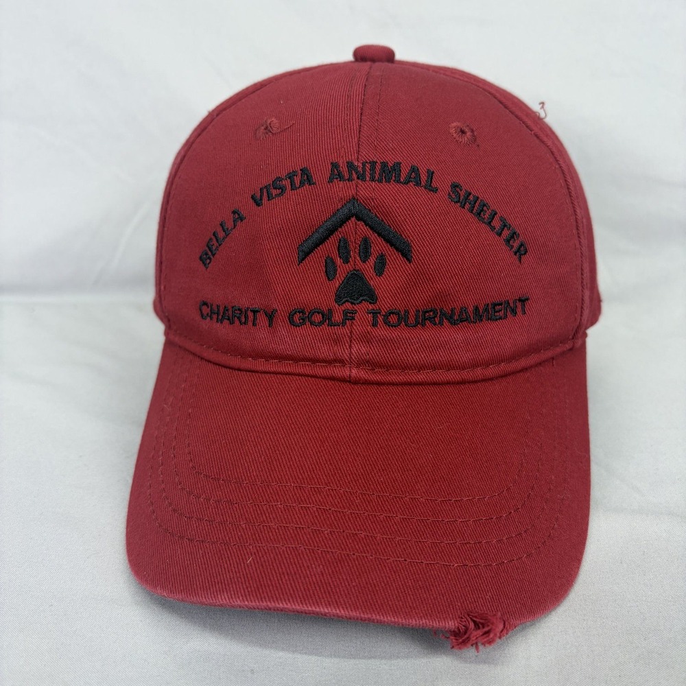 Outdoor Cap Animal Shelter Golf Hat Unisex OSFM Red Distressed Brim